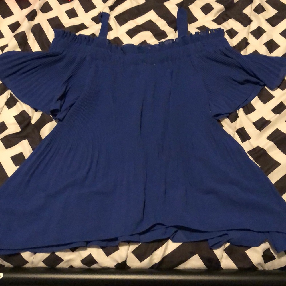 Flowy ruffled blue off the shoulder top